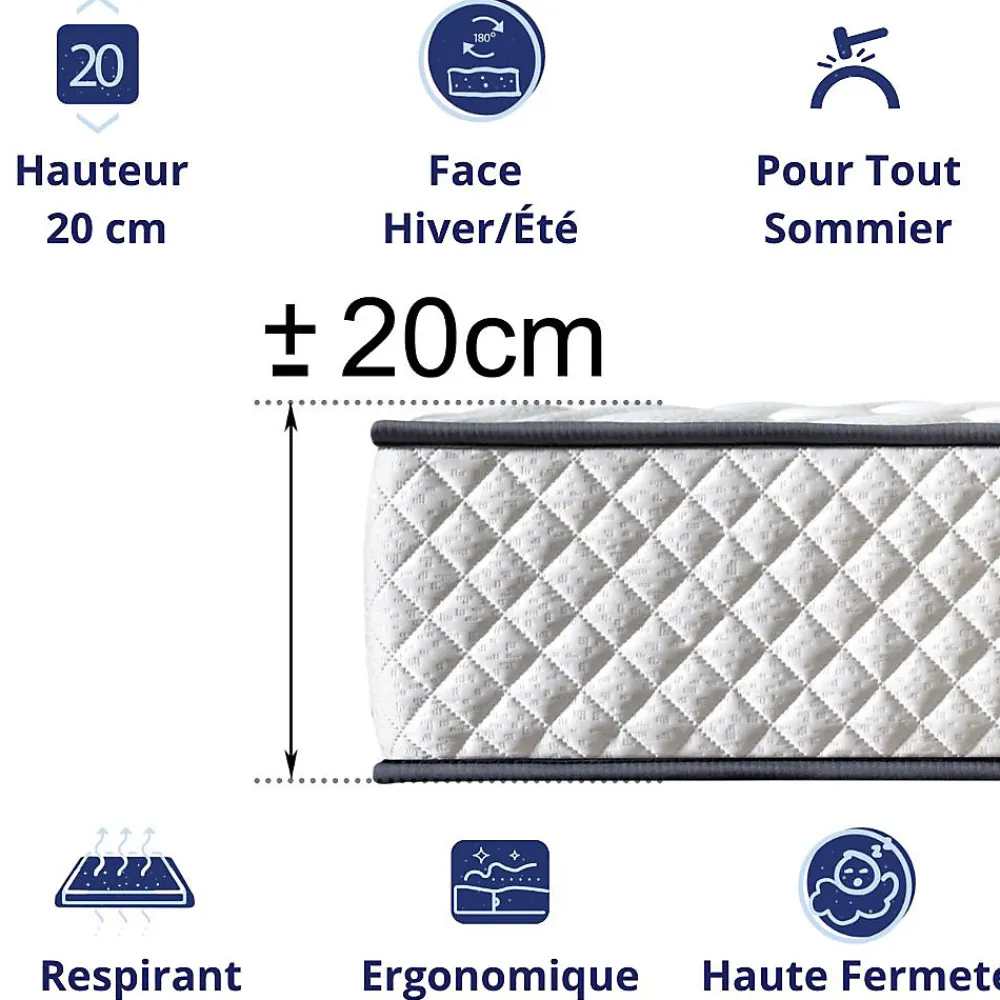 Matelas Mousse 160x200 Florida, Ferme, Réversible, Côté Été/hiver, H20 Cm>Dagostino Home