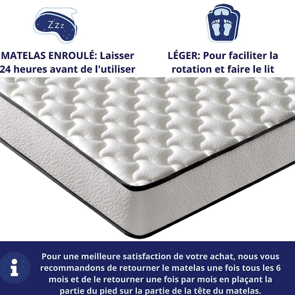 Dagostino Home Matelas Mousse 90x190 New York, Ferme, Réversible, Côté Été/hiver, H15 Cm* Matelas