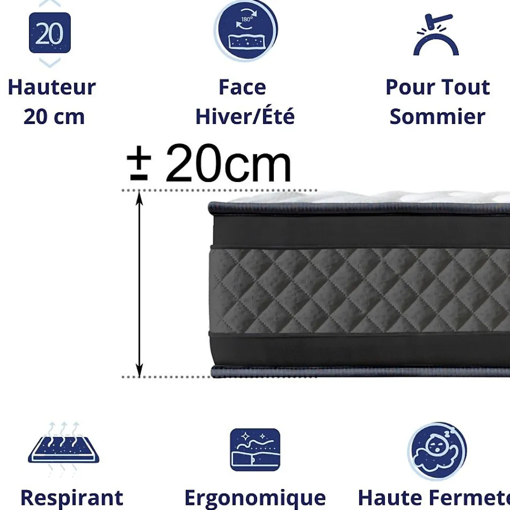 Matelas Mousse 90x190 Onyx, Ferme, Réversible, Côté Été/hiver, H20 Cm>Dagostino Home Best