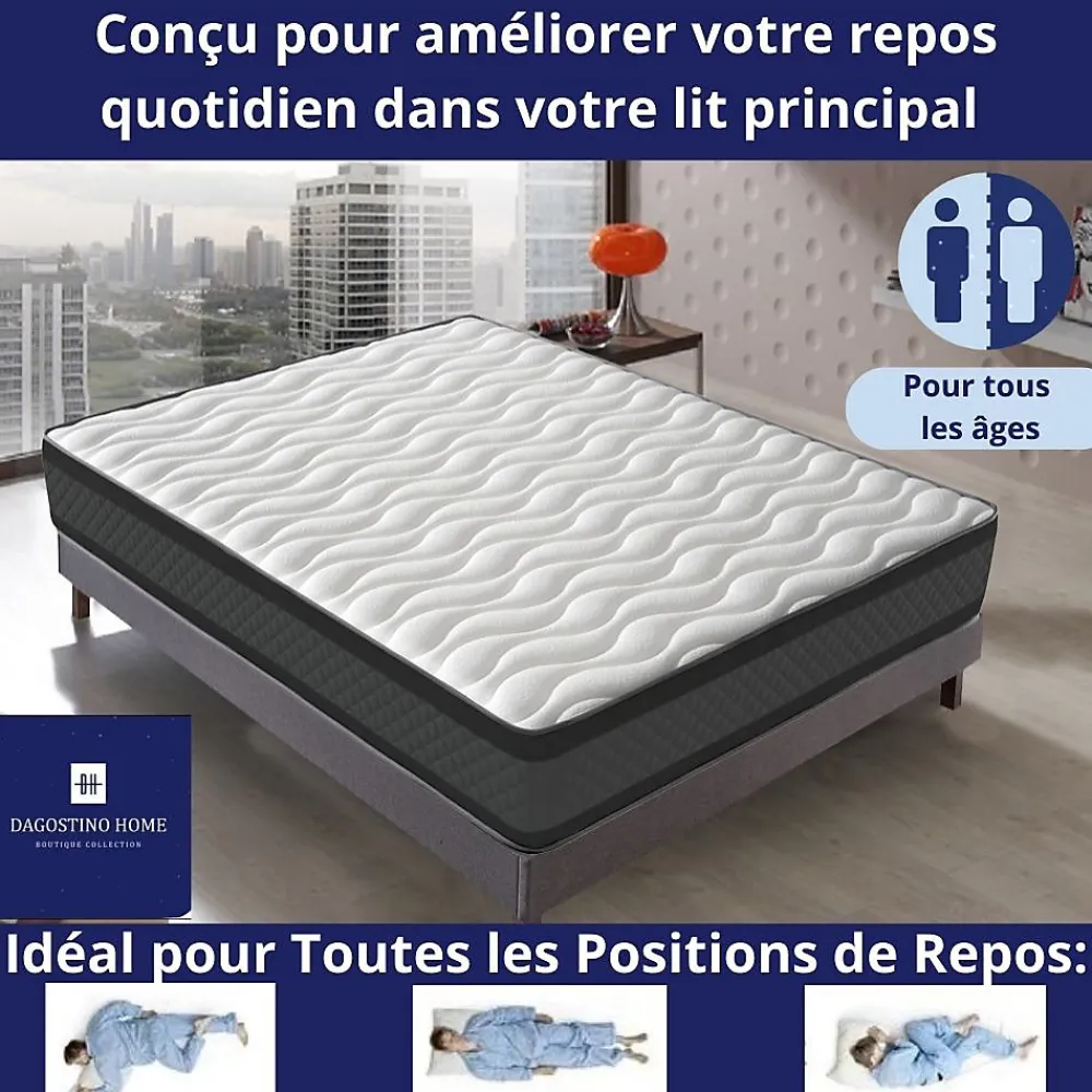 Dagostino Home Matelas Mousse 160x200 Onyx, Ferme, Réversible, Côté Été/hiver, H20 Cm* Matelas