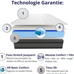 Dagostino Home Matelas Mousse 160x200 Onyx, Ferme, Réversible, Côté Été/hiver, H20 Cm* Matelas