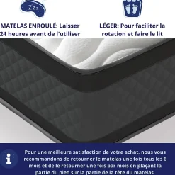 Dagostino Home Matelas Mousse 160x200 Onyx, Ferme, Réversible, Côté Été/hiver, H20 Cm* Matelas