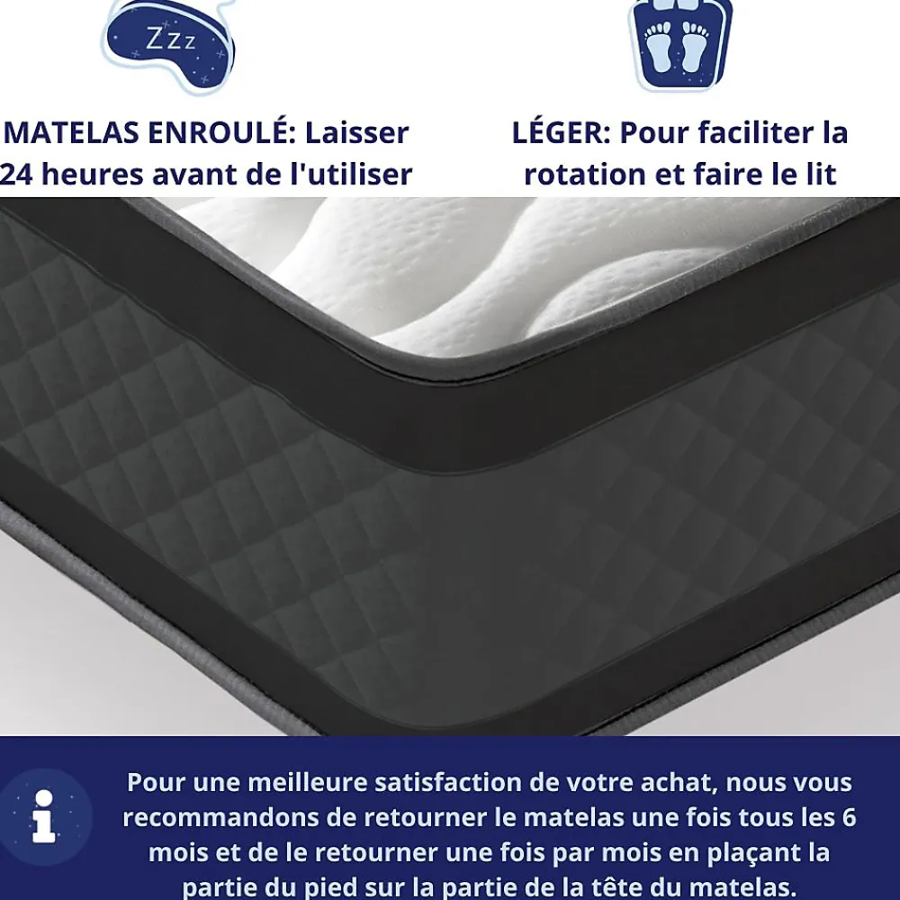 Dagostino Home Matelas Mousse 140x190 Onyx, Ferme, Réversible, Côté Été/hiver, H20 Cm* Matelas