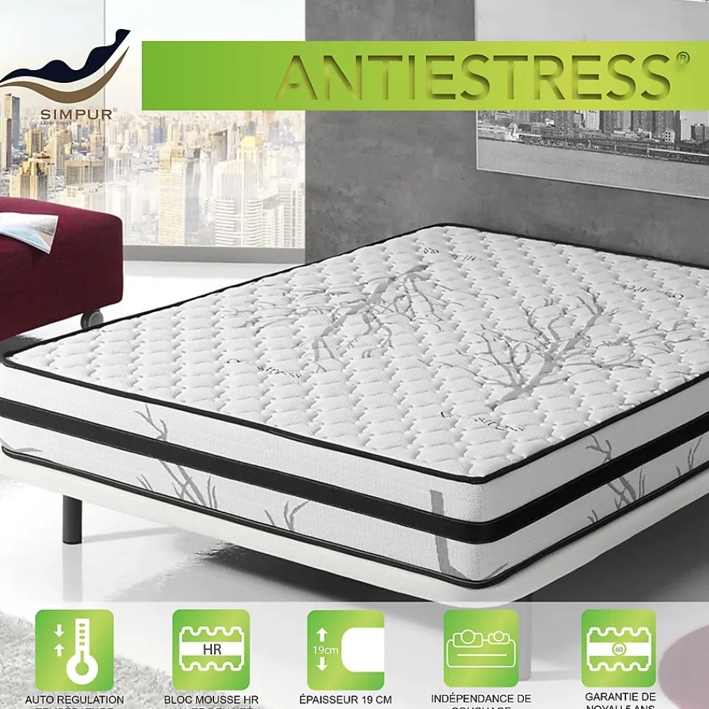 Simpur Low Cost Matelas mousse 120x190 therapy carbone anti stress mousse h.r. épaisseur 19 cm tissu 3d système airfresh* Matelas