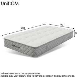 Okwish Matelas Orthopédique 90x200 cm, 7 Zones de Confort, Ressorts ensachés et Mousse Froid, Soutien H3 Moyenne Ferme, H 20 cm, Blanc* Matelas