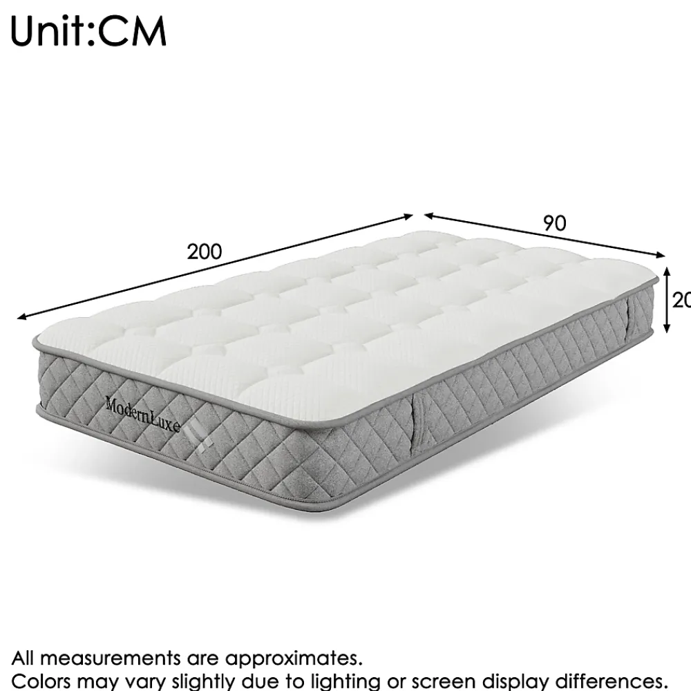 Okwish Matelas Orthopédique 90x200 cm, 7 Zones de Confort, Ressorts ensachés et Mousse Froid, Soutien H3 Moyenne Ferme, H 20 cm, Blanc* Matelas