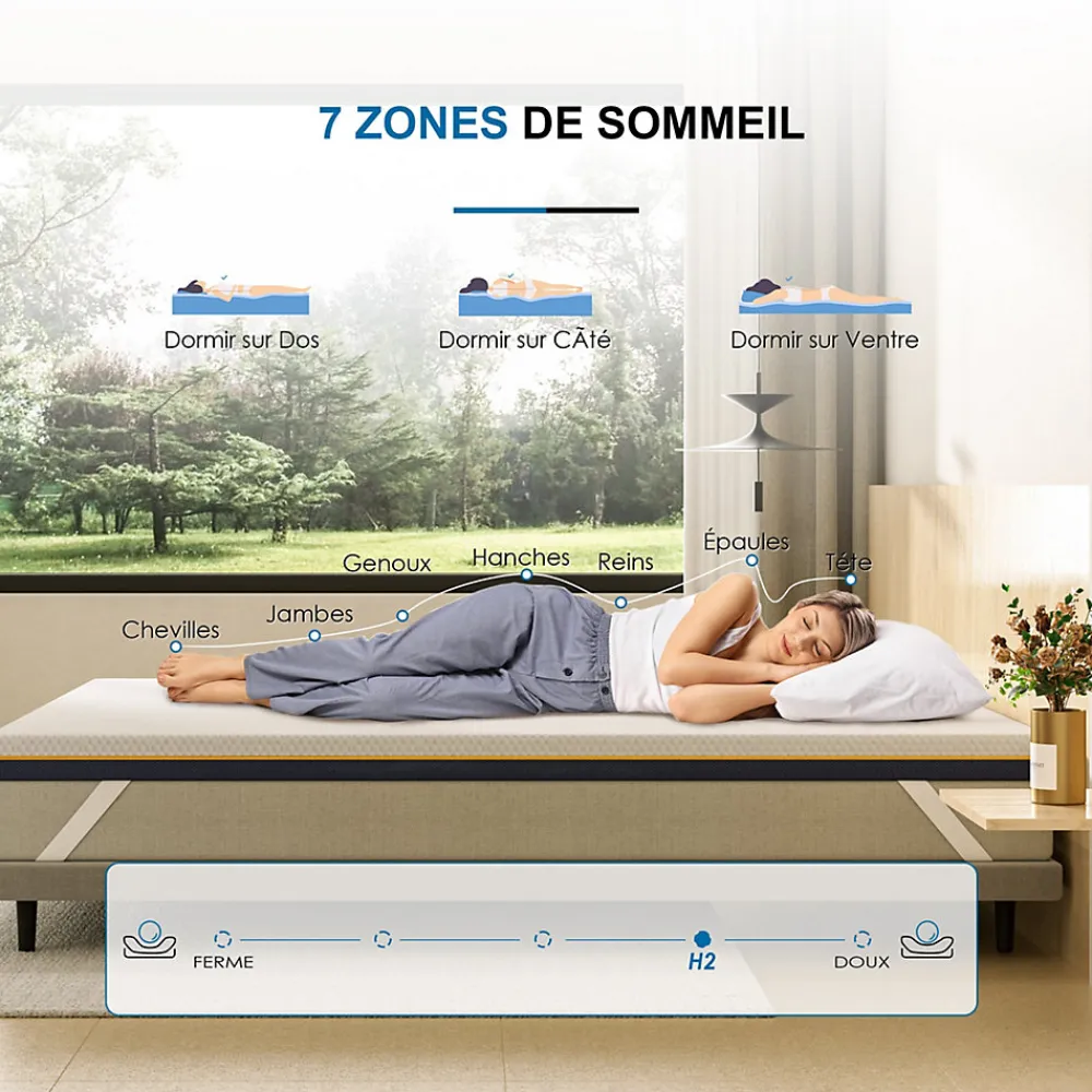 Matelas, épaisseur 180 x 200 x 7,5 cm, mousse à mémoire de forme, ergonomique, lavable, antiallergique>Teeno Outlet