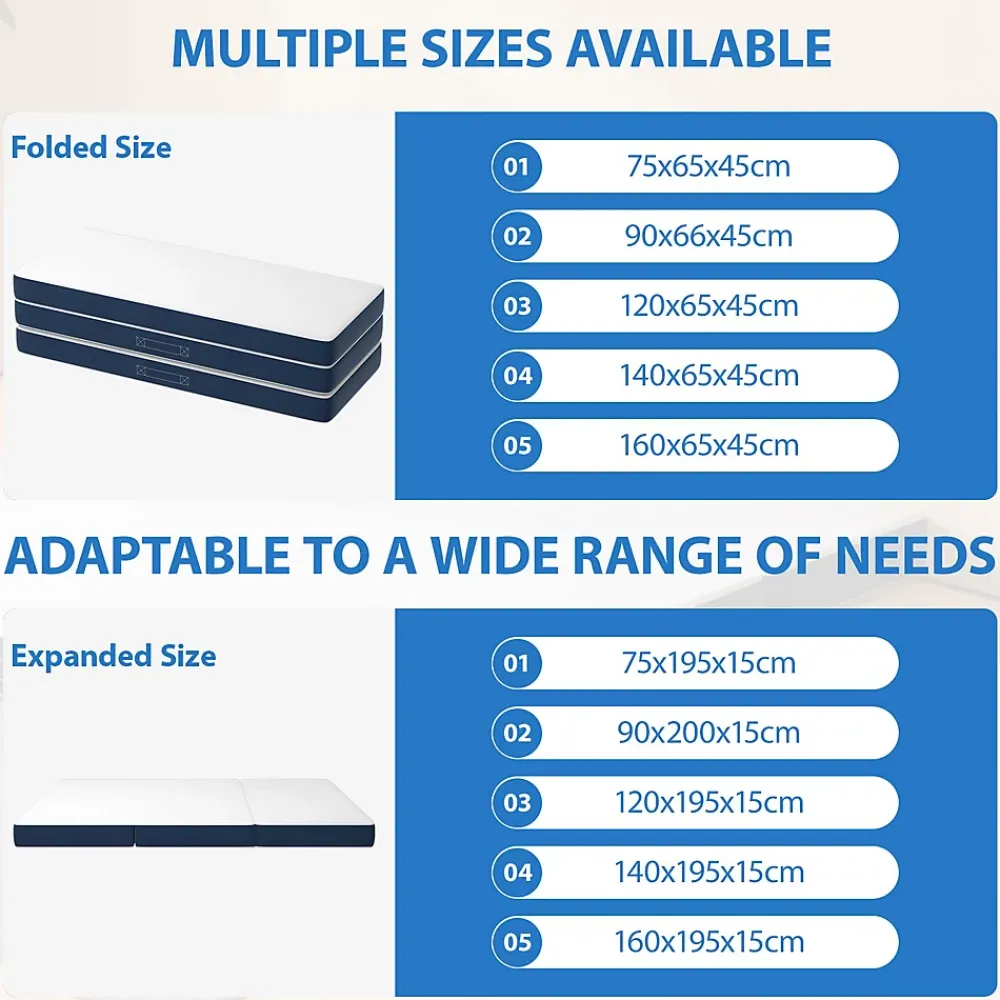 Teeno Matelas Pliant Triple 75X195CM, Matelas Polyvalent, 15cm Mousse épaisse, Housse Amovible et Lavable en Machine, Poignée de* Matelas