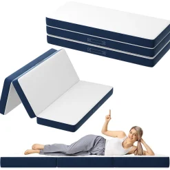 Matelas Pliant Triple 160X195CM, Matelas Polyvalent, 15cm Mousse épaisse, Housse Amovible et Lavable en Machine, Poignée de>Teeno Hot
