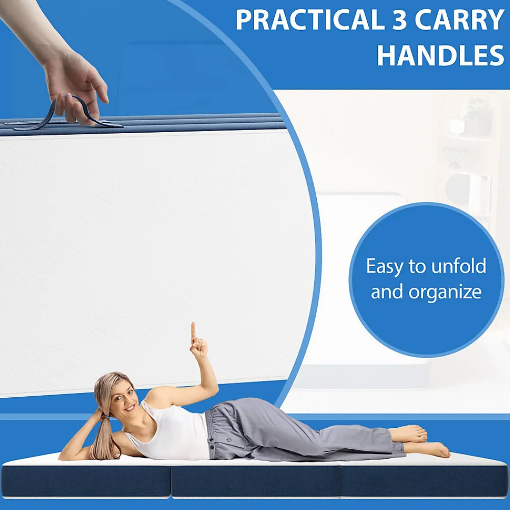 Matelas Pliant Triple 160X195CM, Matelas Polyvalent, 15cm Mousse épaisse, Housse Amovible et Lavable en Machine, Poignée de>Teeno Hot