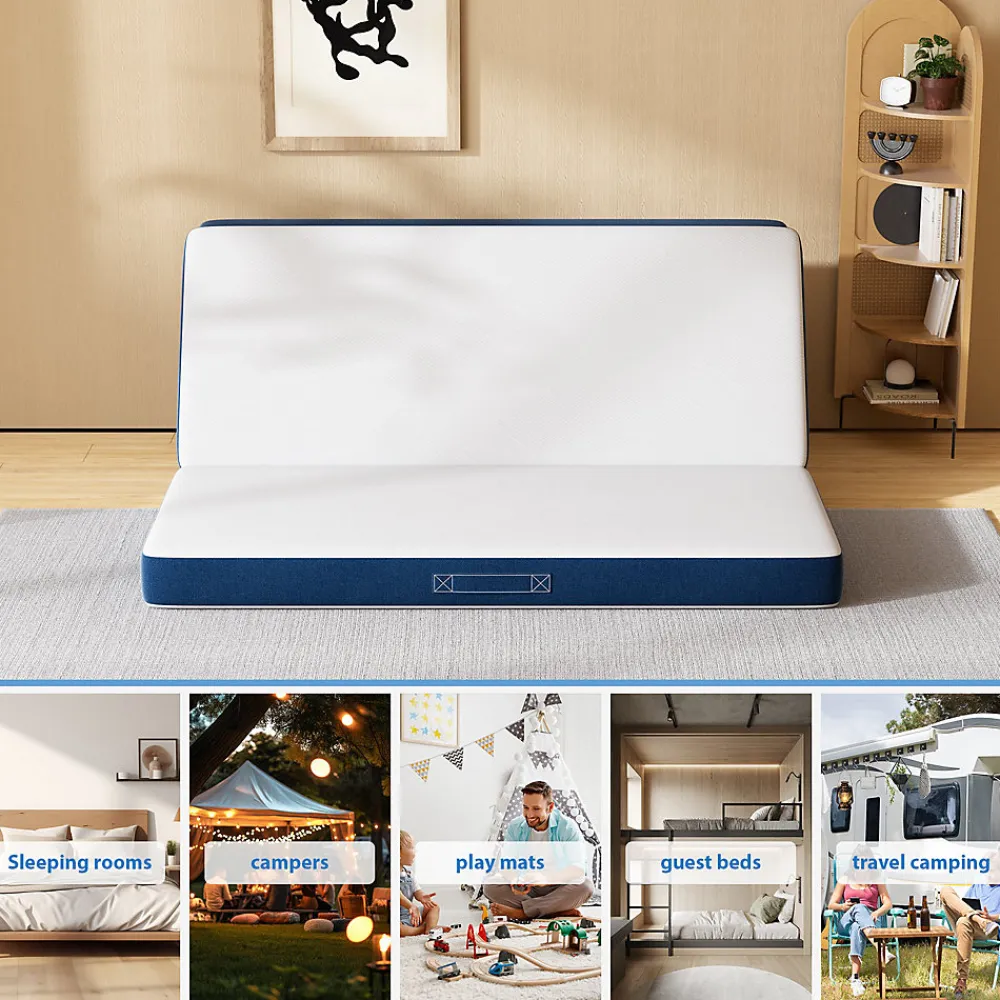 Matelas Pliant Triple 160X195CM, Matelas Polyvalent, 15cm Mousse épaisse, Housse Amovible et Lavable en Machine, Poignée de>Teeno Hot