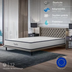 Matelas ressorts - 180x200 - 24 cm - Hybride - Blue Latex - Couchage Indépendant - Confort Mi-Ferme - Réversible - Upsilon>Cosmos Outlet
