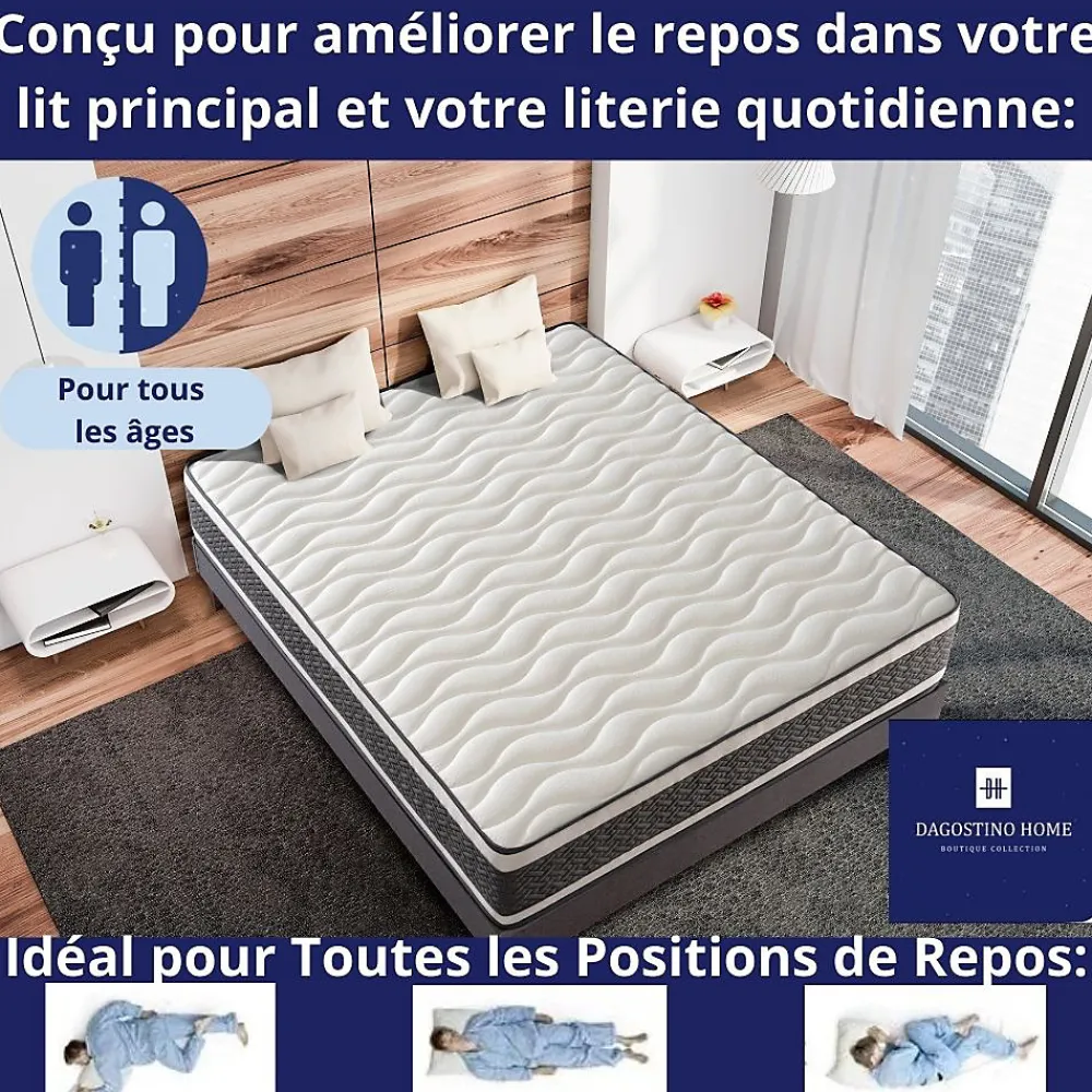 Matelas Ressorts Ensachés 140x190 Montecarlo, Ferme, Réversible, Côté Été/hiver, H25 Cm>Dagostino Home Best