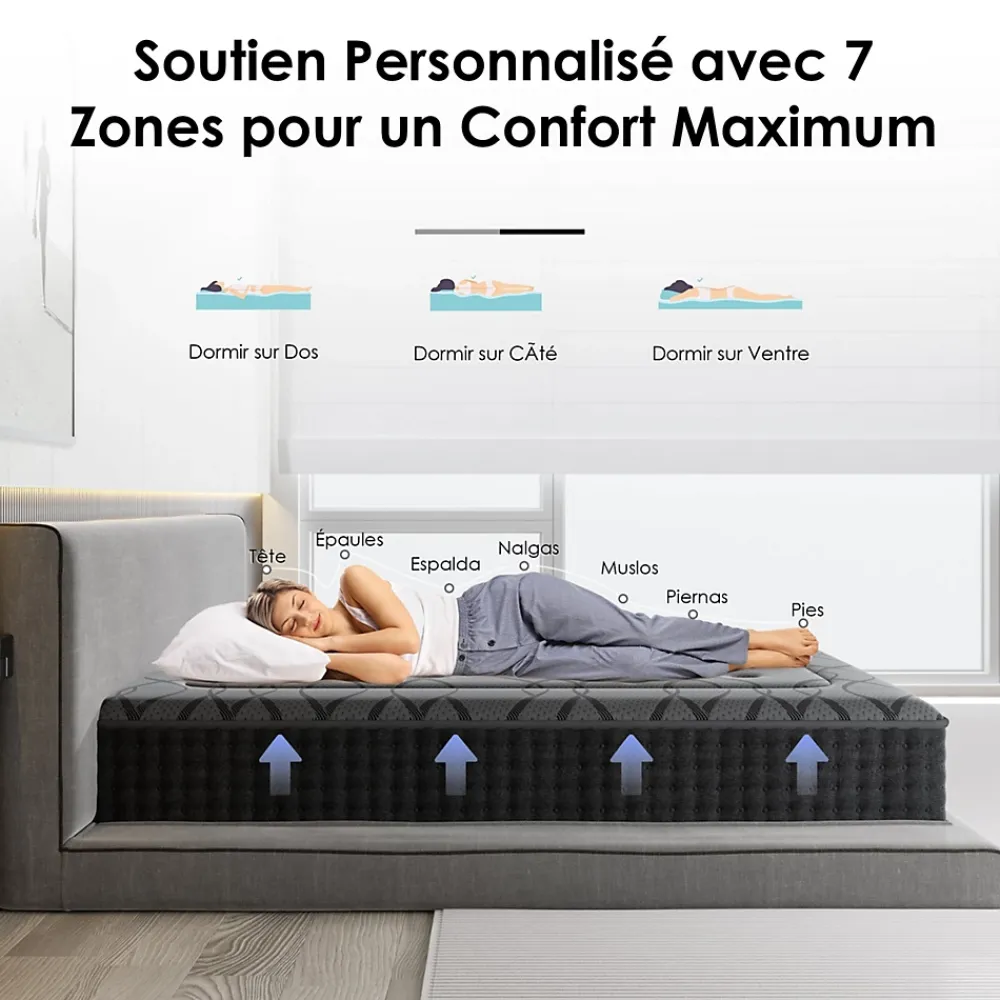 Teeno Matelas Ressorts 140x190 cm de Forme en Mousse et Ressorts, 30 cm Épaisseur* Matelas