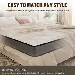 Teeno Matelas Ressorts 140x190 Épaisseur 20 cm, Confort, 7 Zones Ergonomique* Matelas