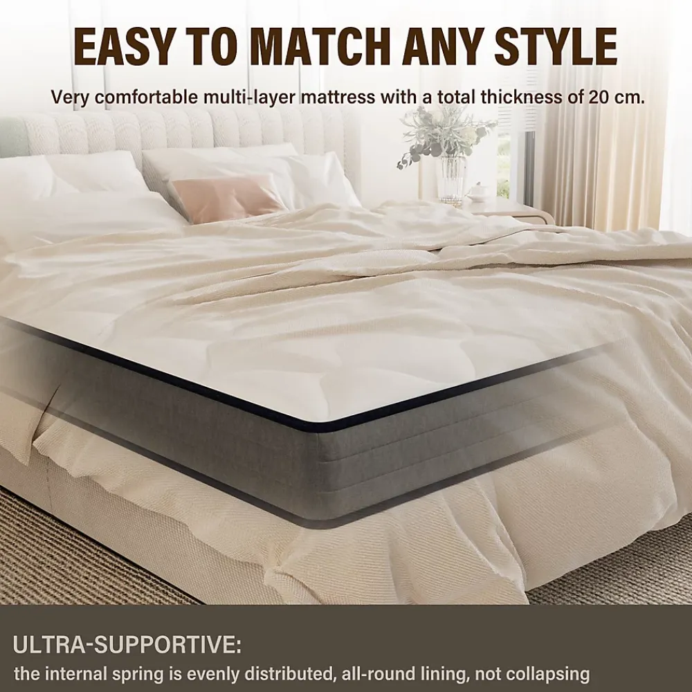 Teeno Matelas Ressorts 140x190 Épaisseur 20 cm, Confort, 7 Zones Ergonomique* Matelas