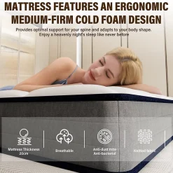 Teeno Matelas Ressorts 140x190 Épaisseur 20 cm, Confort, 7 Zones Ergonomique* Matelas