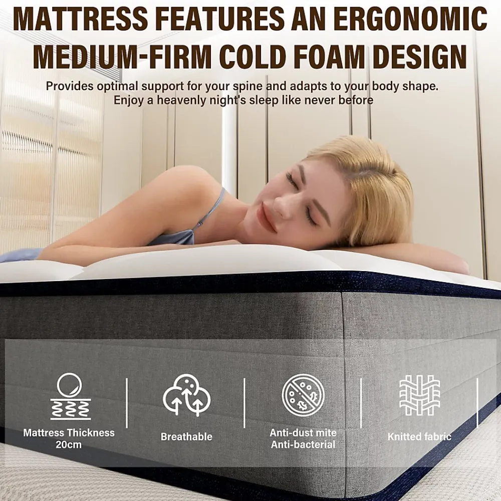 Teeno Matelas Ressorts 140x190 Épaisseur 20 cm, Confort, 7 Zones Ergonomique* Matelas
