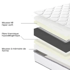 Juanio Matelas RONA 90x190 cm, réversible en mousse Memosoft100 à mémoire de forme et indépendance du couchage, épaisseur 20cm* Matelas