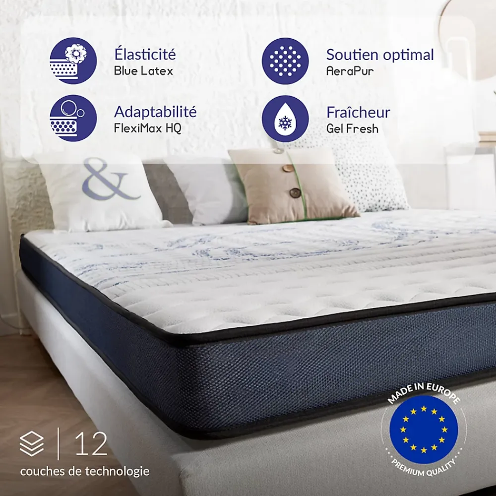 Naturalex Matelas 140x190 à mémoire de forme - Épaisseur 15 cm - Blue Latex - 7 zones de confort - Hypoallergénique - Perfect Dream* Matelas