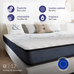 Naturalex Matelas 160x200 à mémoire de forme - Épaisseur 15 cm - Blue Latex - 7 zones de confort - Hypoallergénique - Perfect Dream* Matelas