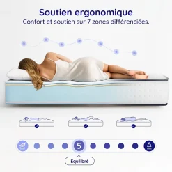 Cosmos Matelas 90x200 - Mousse mémoire de forme - Blue Latex - Confort Équilibré - 7 zones - Réversible - Durable - Upsilon* Matelas