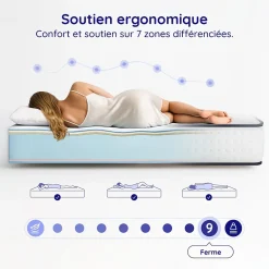 Cosmos Matelas 140x200 - Épais 32 cm - Mousse mémoire de forme - Blue Latex - Confort Ferme - 7 zones - Réversible - Durable - Upsilon* Matelas