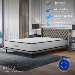 Matelas 160x200 - Épais 30 cm - Mousse mémoire de forme - Blue Latex - Confort Ferme - 7 zones - Réversible - Durable - Upsilon>Cosmos