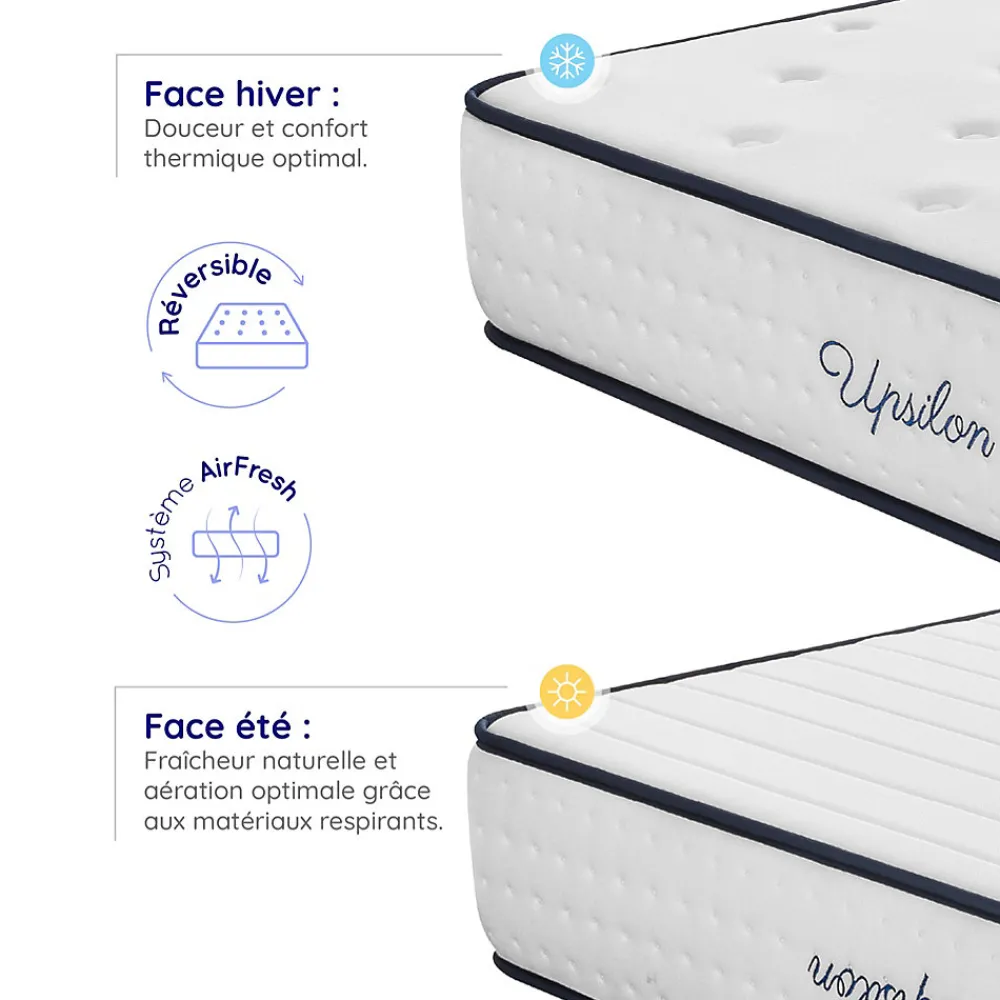 Matelas 160x200 - Épais 30 cm - Mousse mémoire de forme - Blue Latex - Confort Ferme - 7 zones - Réversible - Durable - Upsilon>Cosmos