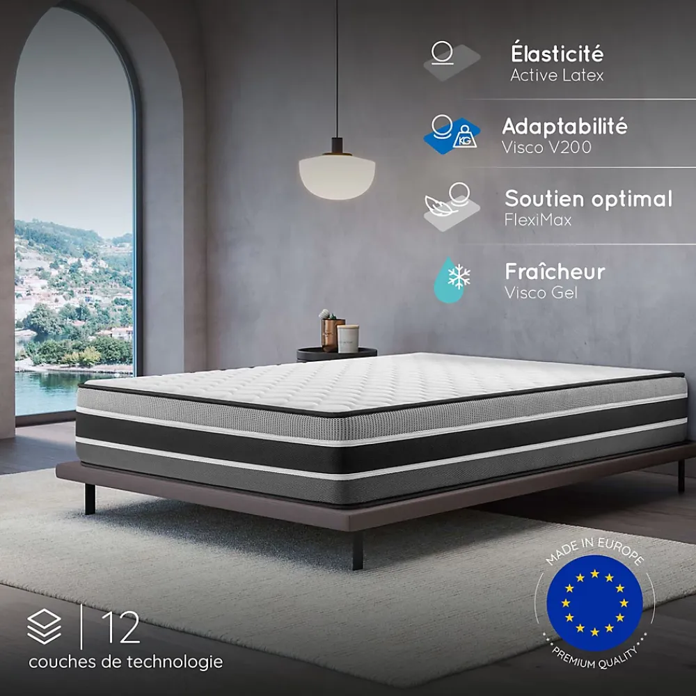 Cosmos Matelas 140x200 - Très Épais 30 cm - Mousse à Mémoire de Forme - Blue Latex - Mousse HR - 7 zones - Réversible - Ferme - Felis* Matelas