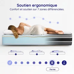 Cosmos Matelas 140x200 - Très Épais 30 cm - Mousse à Mémoire de Forme - Blue Latex - Mousse HR - 7 zones - Réversible - Ferme - Felis* Matelas