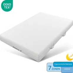 Matelas 160x200 cm - Ergonomique 7 Zones avec Mousse Froide, Confort H2 H3, Housse Amovible Lavable à Fermeture Éclair - Blanc><noscript><img width=