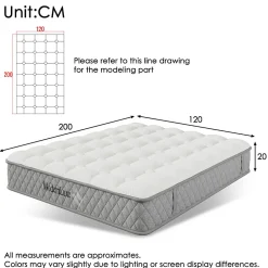 Matelas 120x200 cm - Orthopédique à Ressorts ensachés 7 Zones et Mousse Froid, Fermeté H3 Moyenne, Hauteur 20 cm, Blanc><noscript><img width=