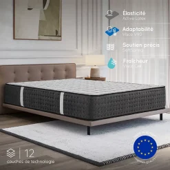 Cosmos Matelas 160x200 Hybride - Mousse HR - Ressorts ensachés - 30 cm - Réversible - Couchage Indépendant - Blue Latex 7 zones - Equinox* Matelas