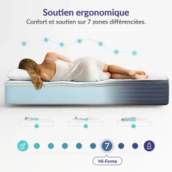 Naturalex Matelas 160x200 mémoire de forme - Épaisseur 24 cm - Blue Latex - 7 zones - Hypoallergénique - Mi-Ferme - Durable - Perfect Dream* Matelas