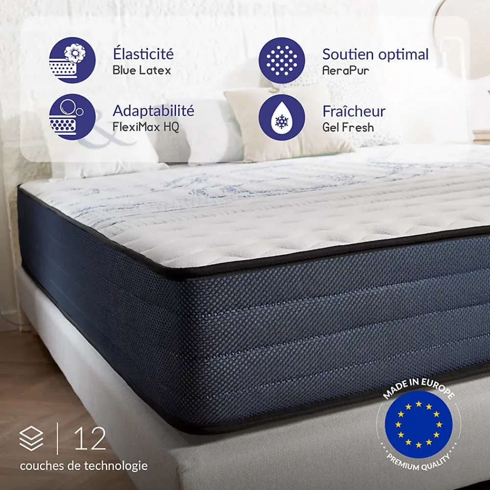 Naturalex Matelas 160x200 mémoire de forme - Épaisseur 24 cm - Blue Latex - 7 zones - Hypoallergénique - Mi-Ferme - Durable - Perfect Dream* Matelas