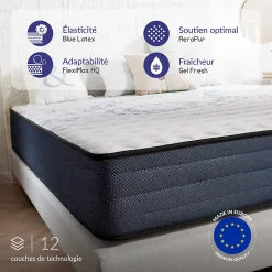 Naturalex Matelas 140x190 mémoire de forme - Épaisseur 21 cm - Blue Latex - 7 zones de confort - Hypoallergénique - Durable - Perfect Dream* Matelas