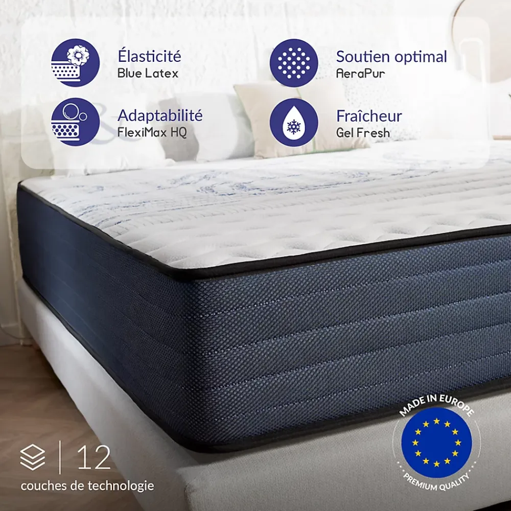 Naturalex Matelas 140x190 mémoire de forme - Épaisseur 30 cm - Blue Latex - 7 zones - Hypoallergénique - Ferme - Durable + - Perfect Dream* Matelas