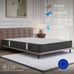 Cosmos Matelas 90x190 Mousse HR - Blue Latex - 21 cm - 7 zones de confort - Réversible - Hypoallergénique - Medium - Durable - Equinox* Matelas