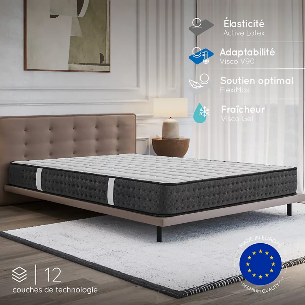 Cosmos Matelas 90x190 Mousse HR - Blue Latex - 21 cm - 7 zones de confort - Réversible - Hypoallergénique - Medium - Durable - Equinox* Matelas