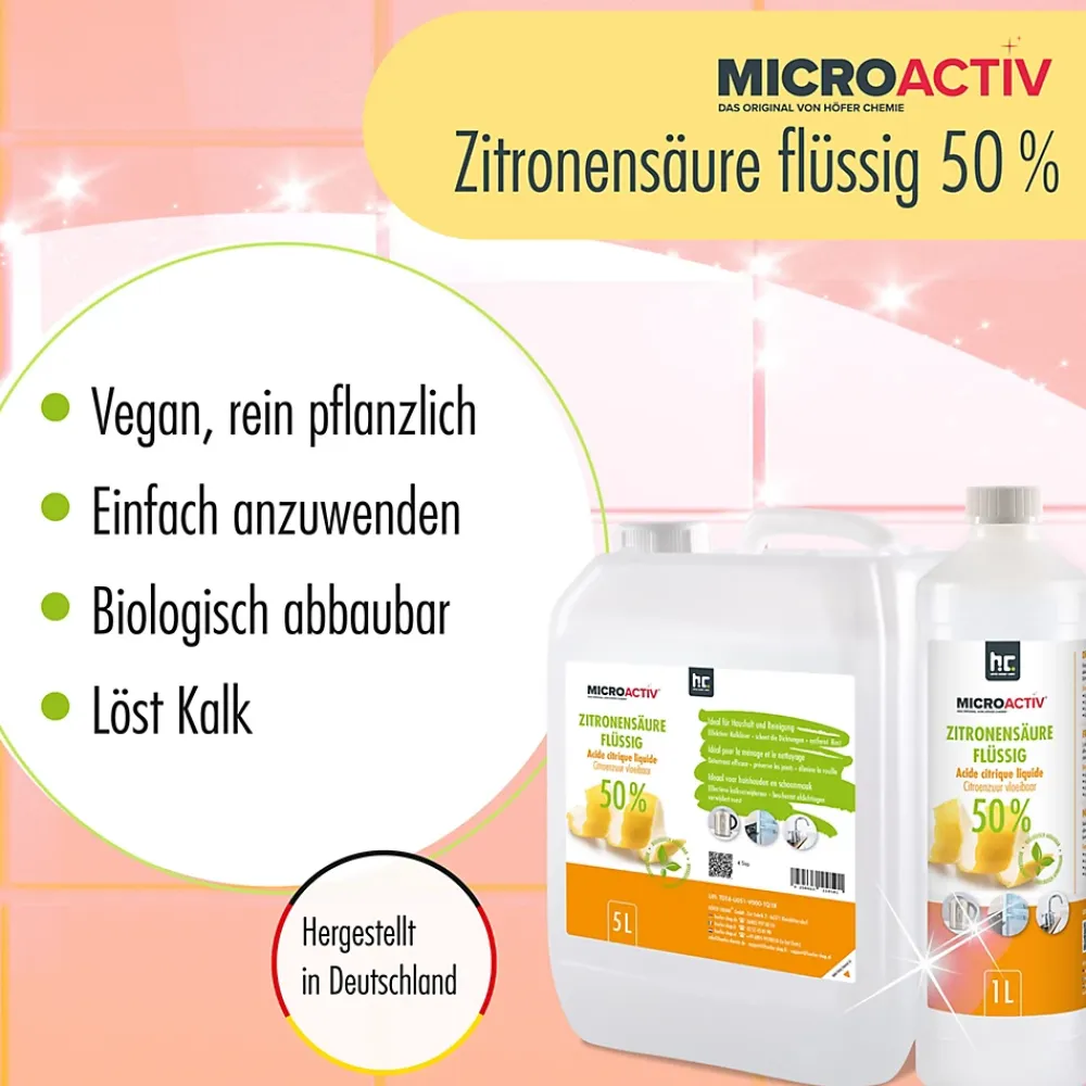 Höfer Chemie Microactiv Acide Citrique Liquide 50% Détartrant Polyvalent 2 x 5 L, Et Économique* Nettoyant Pour Cuisine