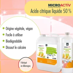 Höfer Chemie Microactiv Acide Citrique Liquide 50% Détartrant Polyvalent 1 x 6 L, Et Économique* Nettoyant Pour Cuisine