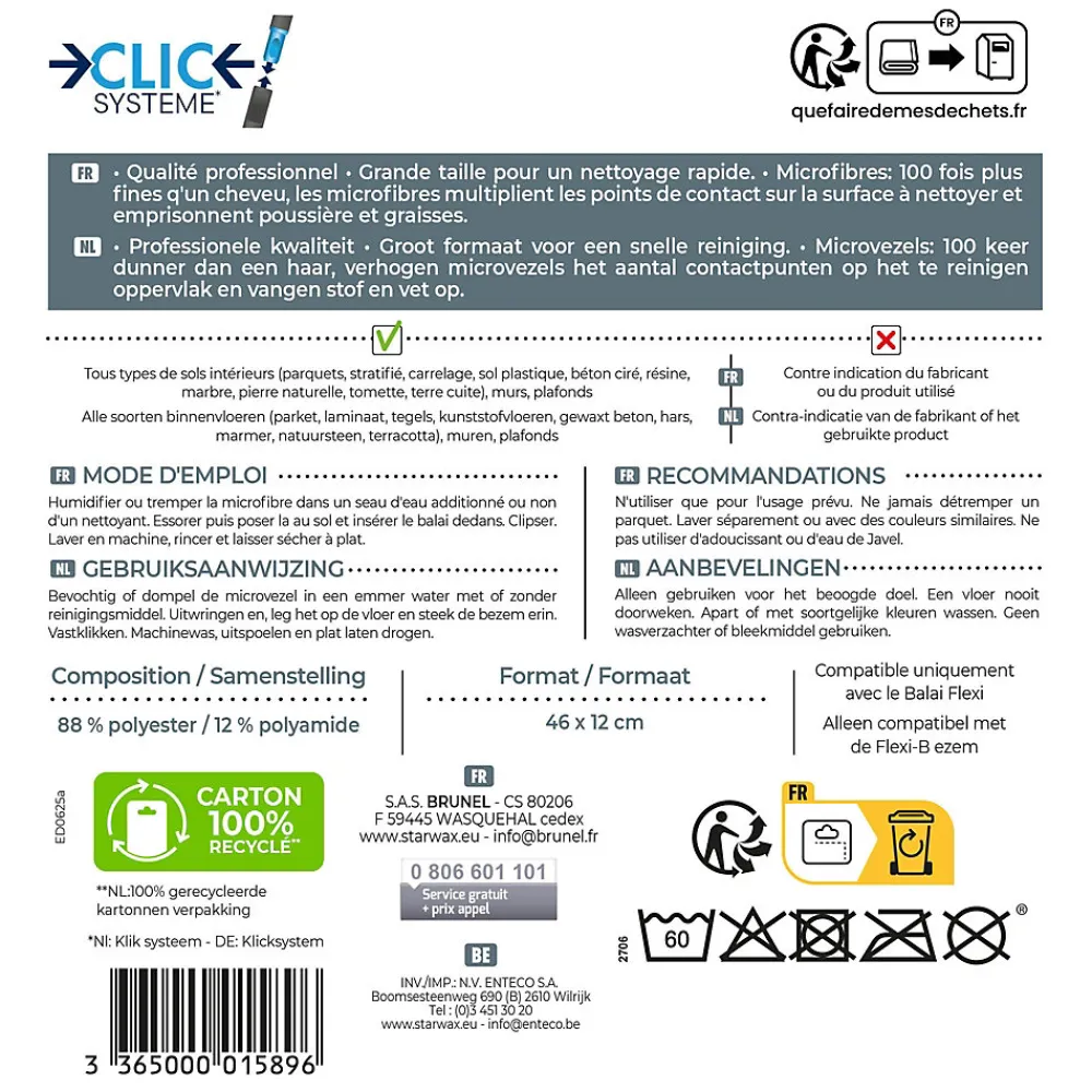 Starwax Microfibre pour balai Clic Système L.24 x l.12 cm* Serpillère