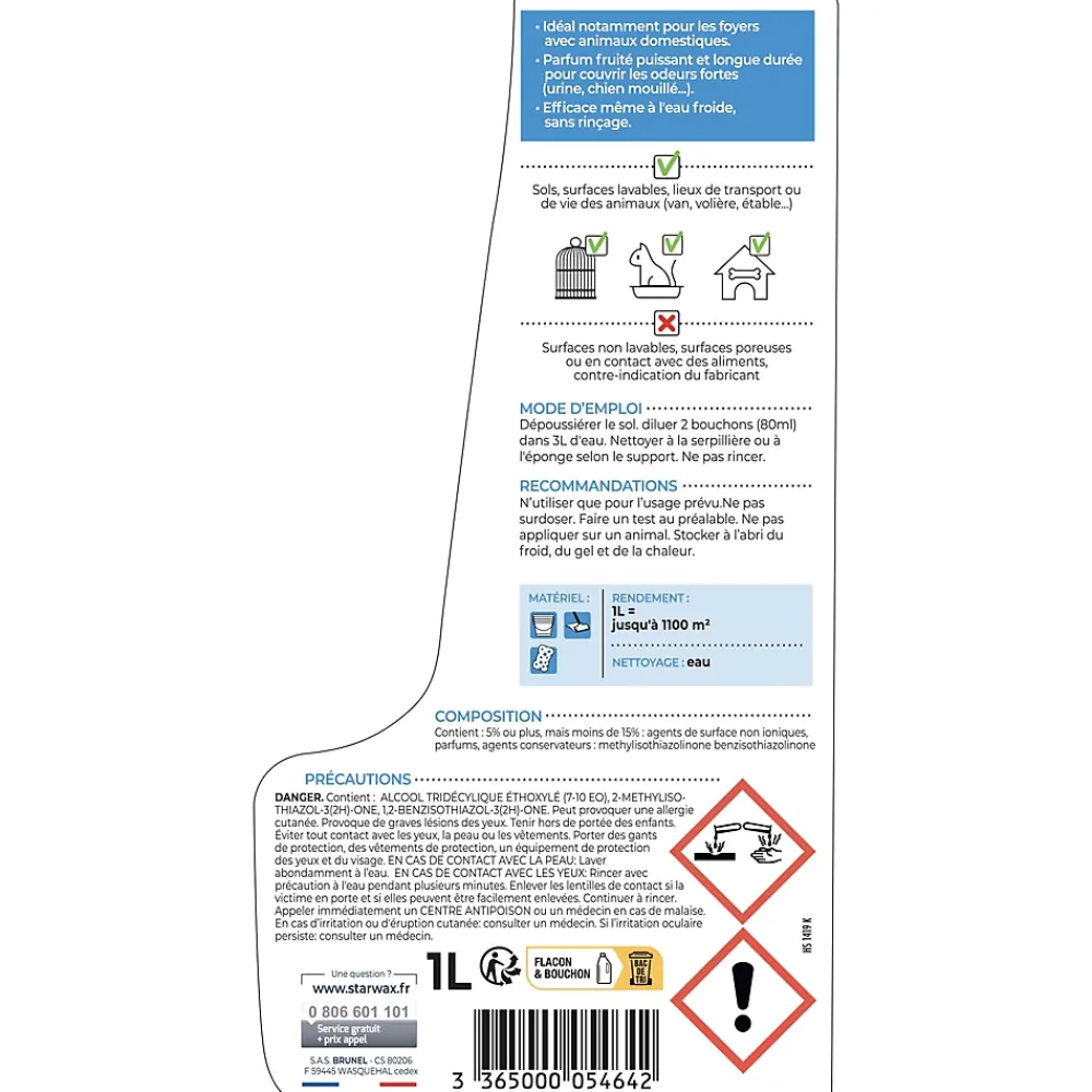 Starwax Nettoyant désinfectant surodorant sols et multi-usages 1L* Nettoyant Et Entretien Pour Sol