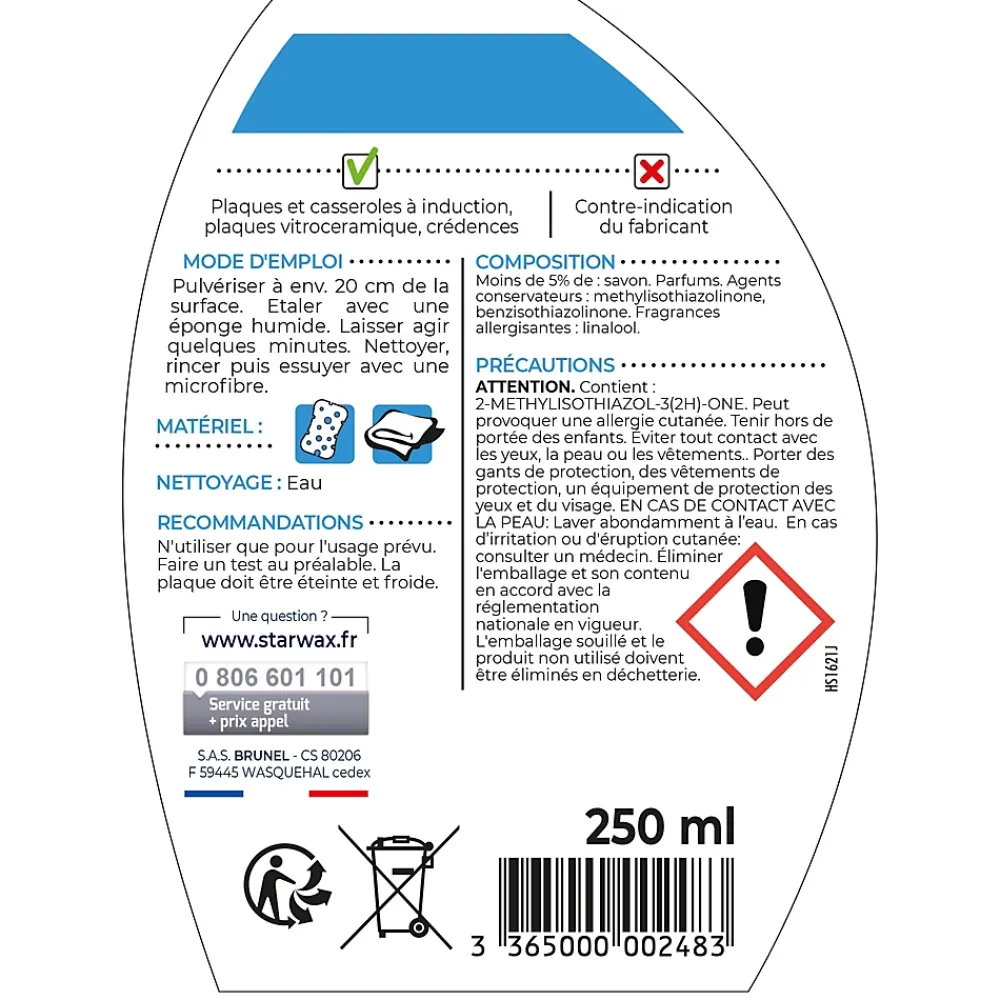 Starwax Nettoyant quotidien vitro-céramique et induction 250ml* Nettoyant Pour Cuisine