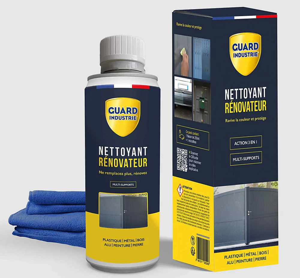 Nettoyant Rénovateur Ravive Couleurs Peinture PVC Métal Antitache 5 ans 250g - 2 Portes et 10 Fenêtres Chiffon microfibre inclus>Guard Industrie Best