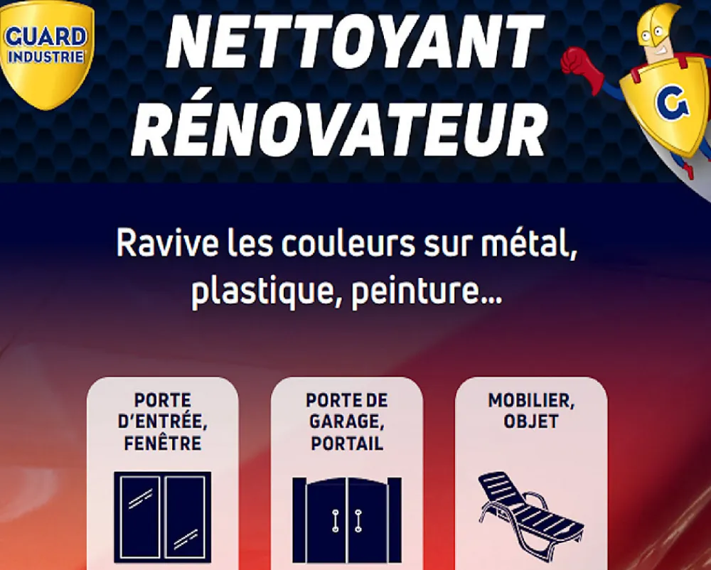 Nettoyant Rénovateur Ravive Couleurs Peinture PVC Métal Antitache 5 ans 250g - 2 Portes et 10 Fenêtres Chiffon microfibre inclus>Guard Industrie Best