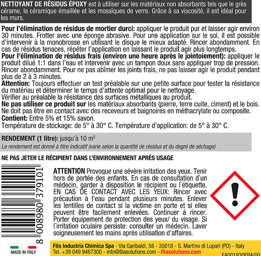 Nettoyant résidus époxy 1L intérieur et extérieur>Fila Discount