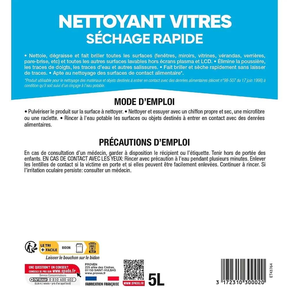 Spado Nettoyant vitres - séchage rapide 5L Sapdo* Nettoyant Pour Vitres