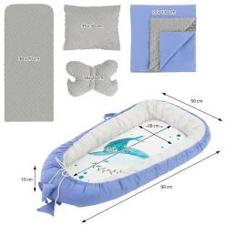Nid d'ange bébés 90x50 cm bleu motif baleine en coton avec coussin de sommeil oreiller papillon><noscript><img width=